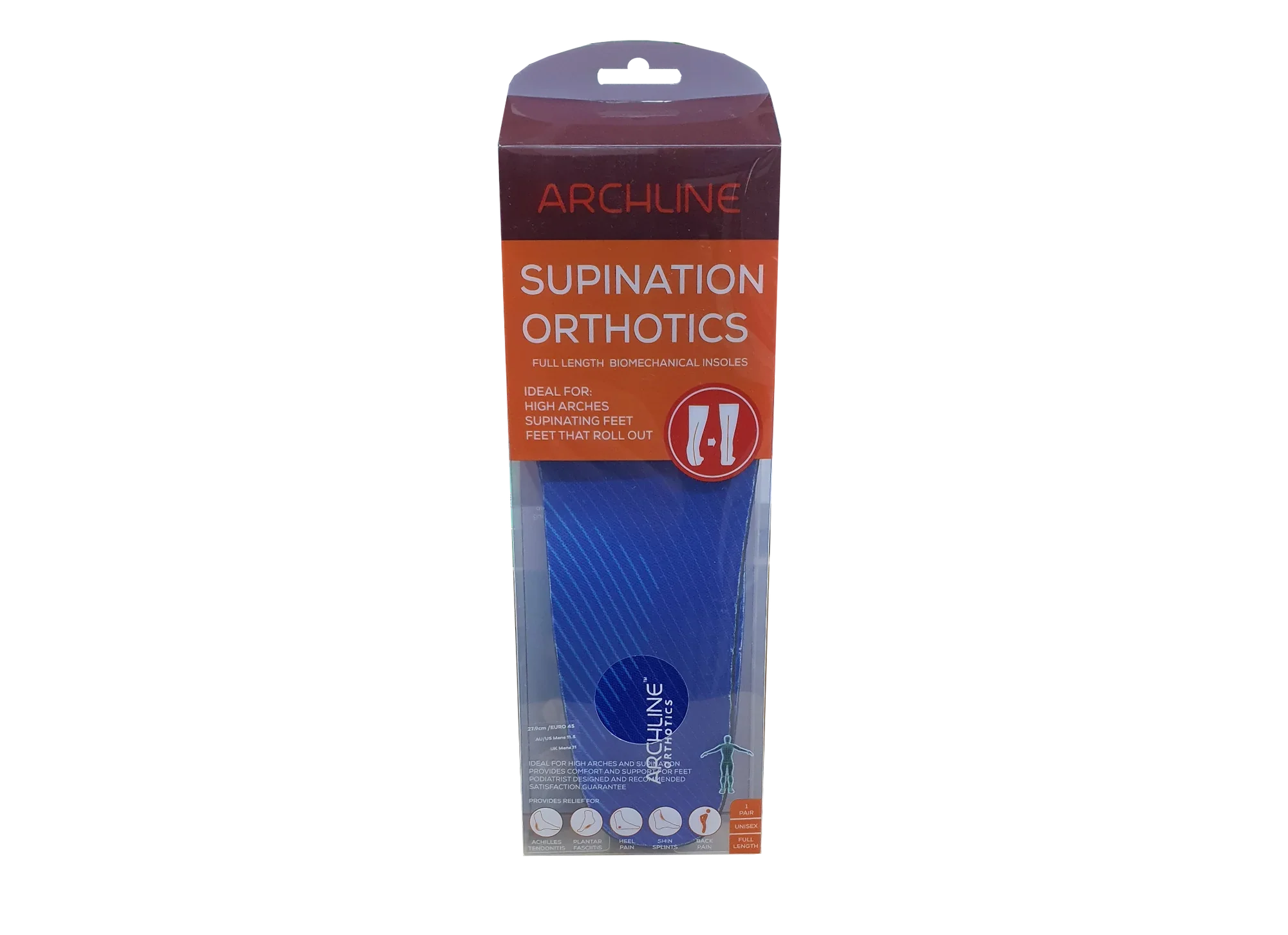 Archline Supination (High Arch) Orthotic Insoles Full Length (Unisex) Plantar Fasciitis