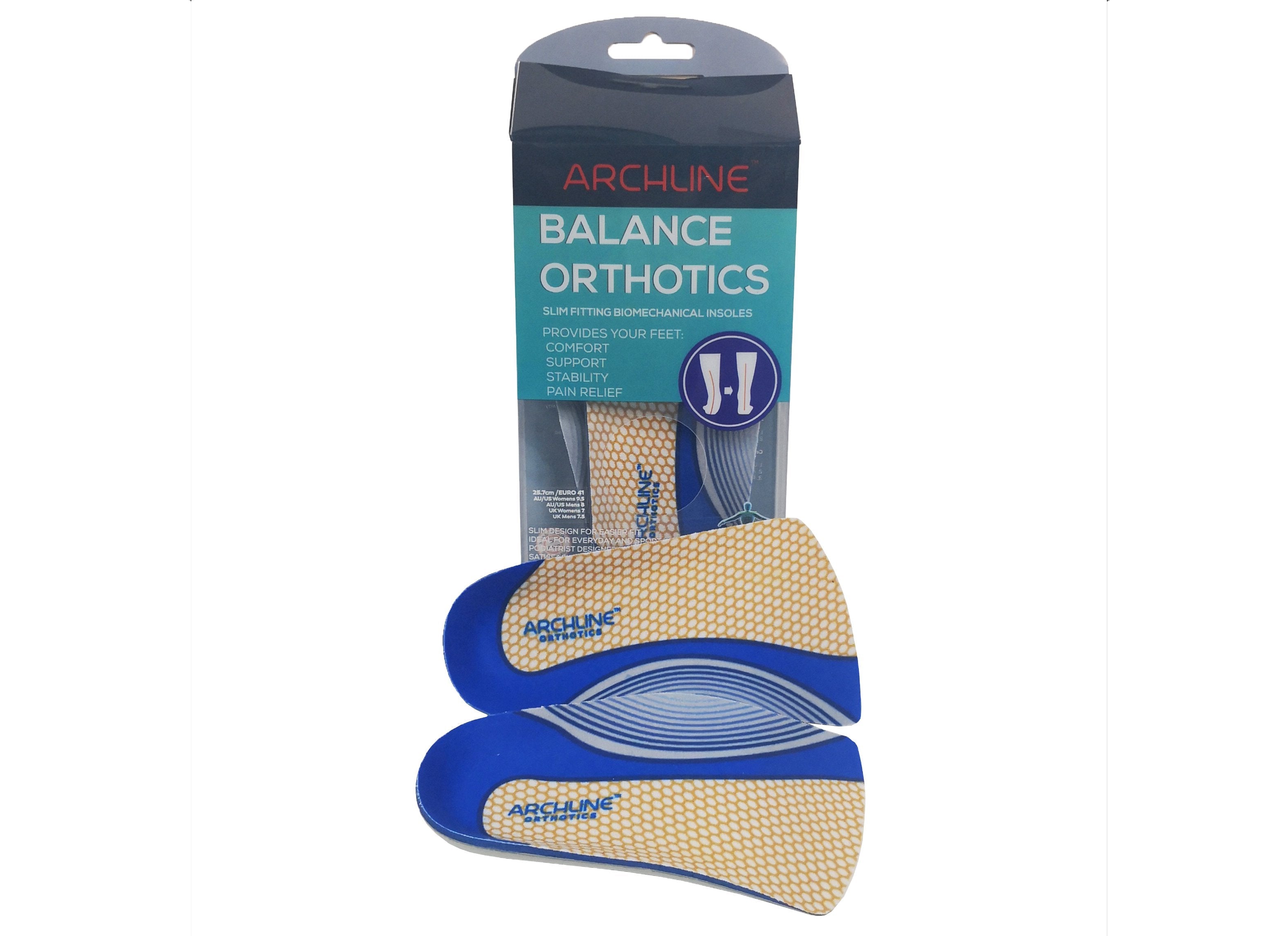 Archline Orthotic Insoles Slimline 3/4 Length (Unisex) Plantar